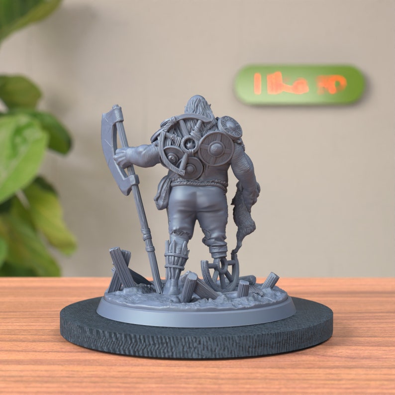 Back view of Half Ogre Bandit Miniature, revealing armor and accessories
