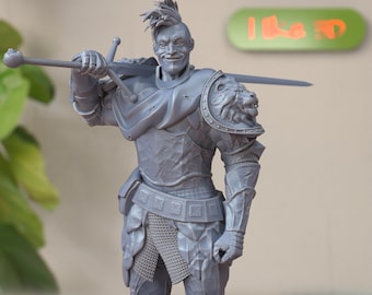 Elite Mercenary Knight Champion Figurine, 3D Print Miniature, DnD, Armoured Warrior with Mohawk Hair
