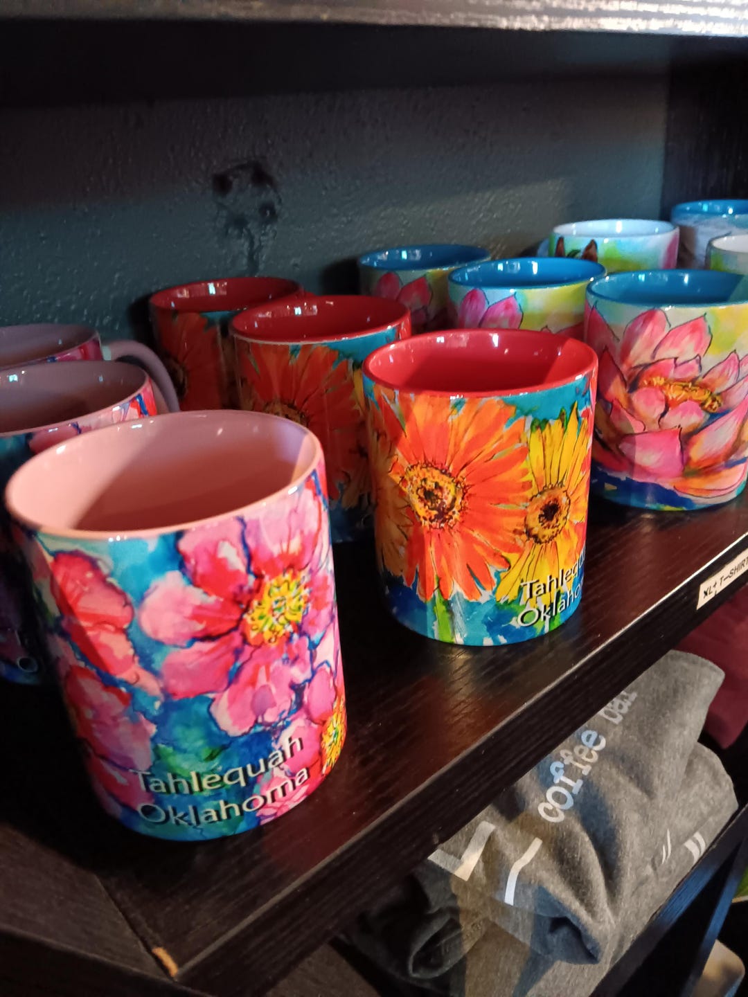 COFFEE TEA Cups SET of 4 Coffee Mugs Flower Series Colorful Art by Lisa ...