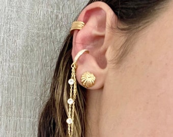 Pendientes vintage de concha marina de oro de la década de 1980