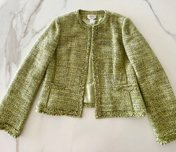 Vintage Parisian Chic Green Tweed Jacket Size 8 S… - image 3