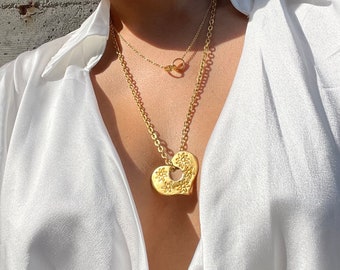 Rare Handcrafted Vintage Statement Heart Neckless With Flower Design