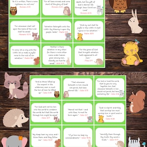 Scripture memory cards for kids. 18 Salvation Bible verse cards PDF. KJV Bible verses for Sunday school church learn God's scriptures KJV