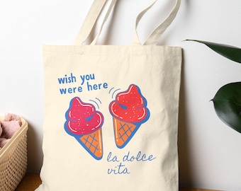 Vrolijke draagtas ijs, milieuvriendelijke boodschappentas, zomeraccessoires, leuk cadeau voor ijsliefhebbers, strandtas