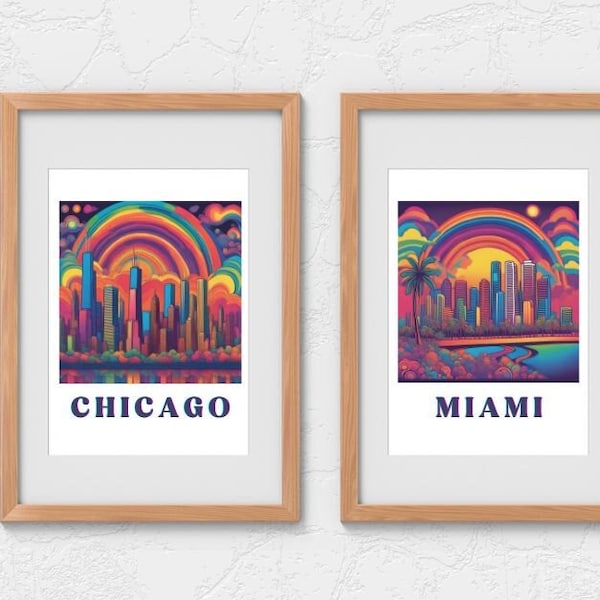 Digital Posters Chicago Poster Chicago Wall Art Skyline Wall Art NYC Poster Dorm Wall Art y2k Room Decor 3 Piece Wall Art  City Wall Art