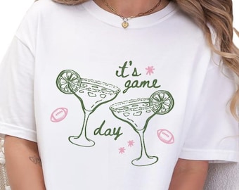 Football Game Day Garment-Dyed T-shirt Sports Mom Tee Sidelines Cocktail Graphic Top Margarita Social Club Shirt Game Day