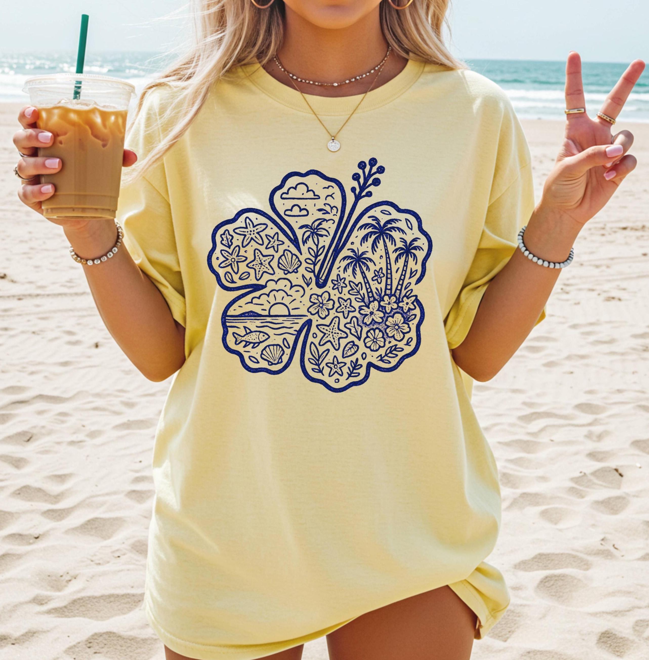 Hibiscus Flower Tshirt Aloha Hawaii Tropical Bermuda Women's Oversized ...