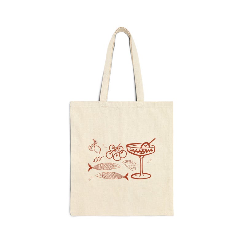Sardines Tote Bag, Fish Aesthetic Gift, Canvas Market Shopper, Dirty Martini Brine, Oysters Tomato, Downtown Girl image 2