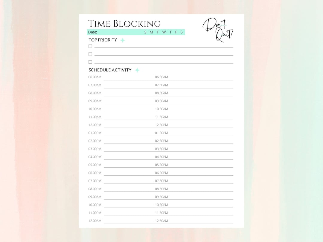 Time Blocking Hourly Template Hourly Productivity Planner Business