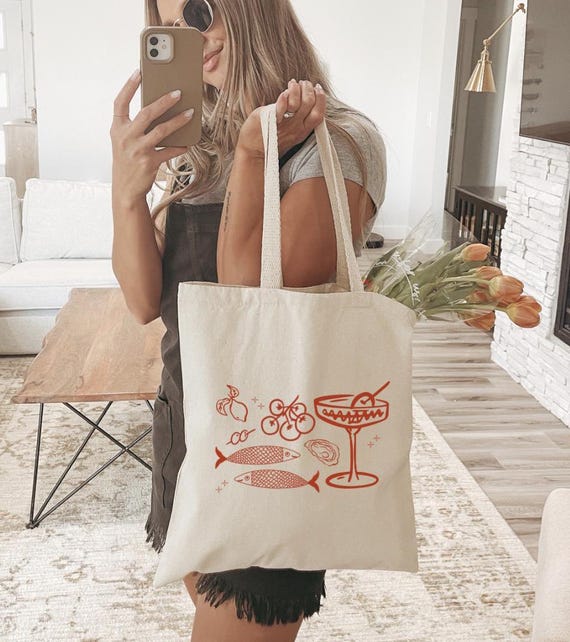 Sardines Tote Bag, Fish Aesthetic Gift, Canvas Market Shopper, Dirty Martini Brine, Oysters Tomato, Downtown Girl
