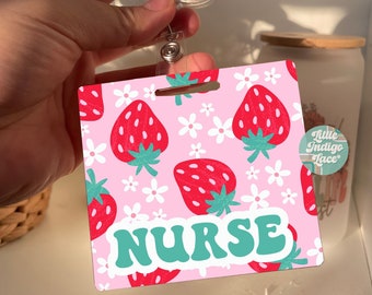 Strawberry Nurse Badge Buddy Holder, Peds Nurse Badge, NICU Nurse Badge Buddy, Custom Nurse Badge Buddies, ICU Badge, ER Nurse Badge Buddy