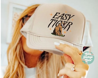 Easy Tiger Trucker Hat Vintage Inspired Aesthetic Retro Trucker Hat Roaring Tiger Foam Trucker Hat Gift for Her Girls Trip Hat