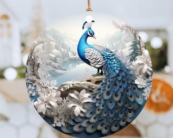 Peacock Christmas Ornament, Snow Peacock ornament 2023, Winter peacock Ornament for Christmas, Gift for Peacock lover