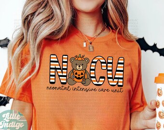 Halloween Nicu Shirt Spooky Nicu Nurse Shirt Gift for Neonatal Icu Rn Neonatal Intensive Care Unit Crew Tees NICU Bear Pumpkin TShirt NP Tee