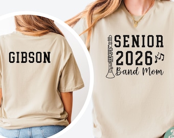Camiseta de mamá de banda Clarient Band Dad 2026 Camiseta de mamá de banda 2026 Padres orgullosos de un senior Clase de 2026 Camisetas personalizadas de equipo de banda de música
