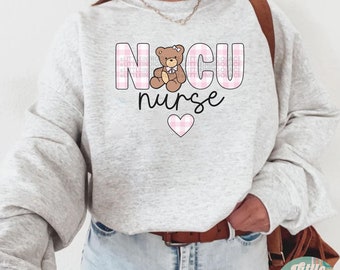 Coquette NICU RN Sweatshirt, Neonatal ICU Nurse Sweater, Gift for Neonatal Intensive Care Unit Nurse Retirement, Gingham Nicu Crewneck, Np
