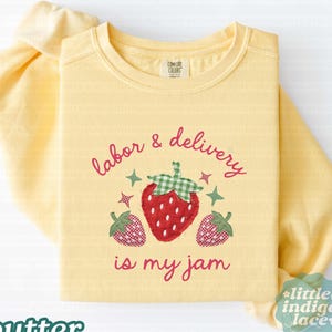 Sudadera L y D, Sudadera de enfermera de parto con patchwork falso, Suéter de enfermera de parto y alumbramiento, Cuello redondo acogedor para enfermera de maternidad