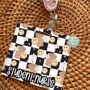 Checkered Iced Coffee Badge Buddy Gift XRay Technologist Badge Holder Nurse Badge Backer Postpartum Mother Baby Badge Student Nurse Badge