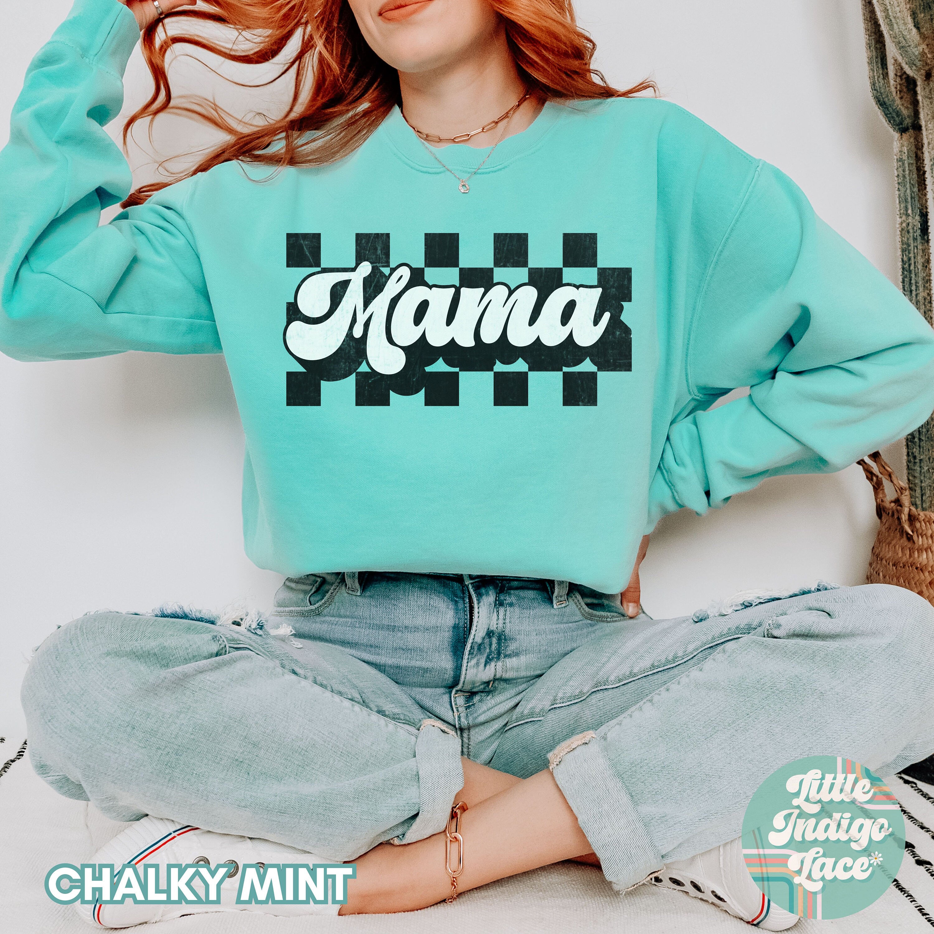 Checkered Mama Sweater, Retro Mama Sweater, Mom Sweatshirts