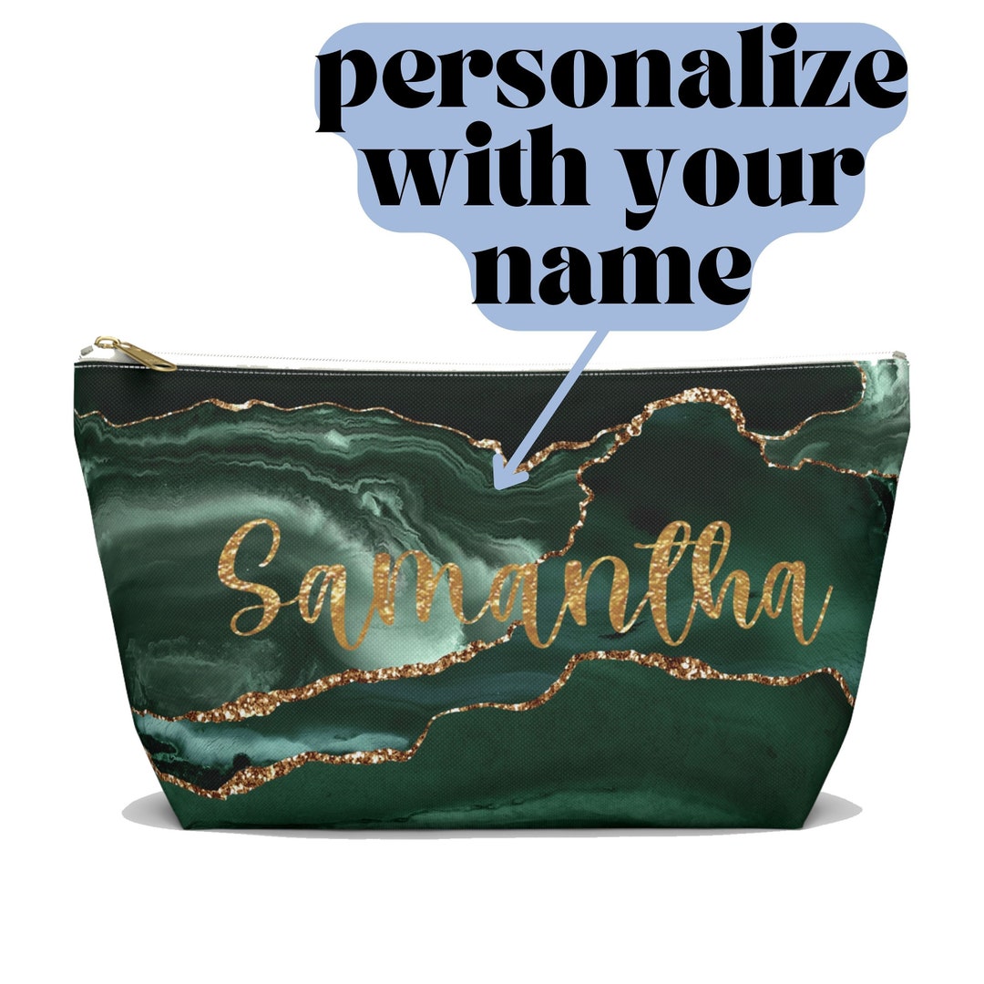 Makeup Bag With Personalization Emerald Green Bag Emerald Etsy