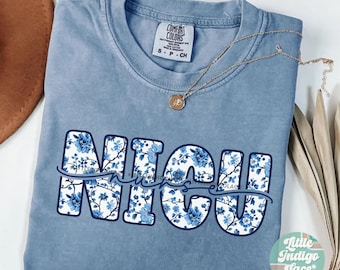 Chinoiserie NICU Nurse Shirt Blue Floral Neonatal ICU Rn Tshirt Gift for Nicu Nurse Grad Toile Neonatal Intensive Care Unit Nursing Tee