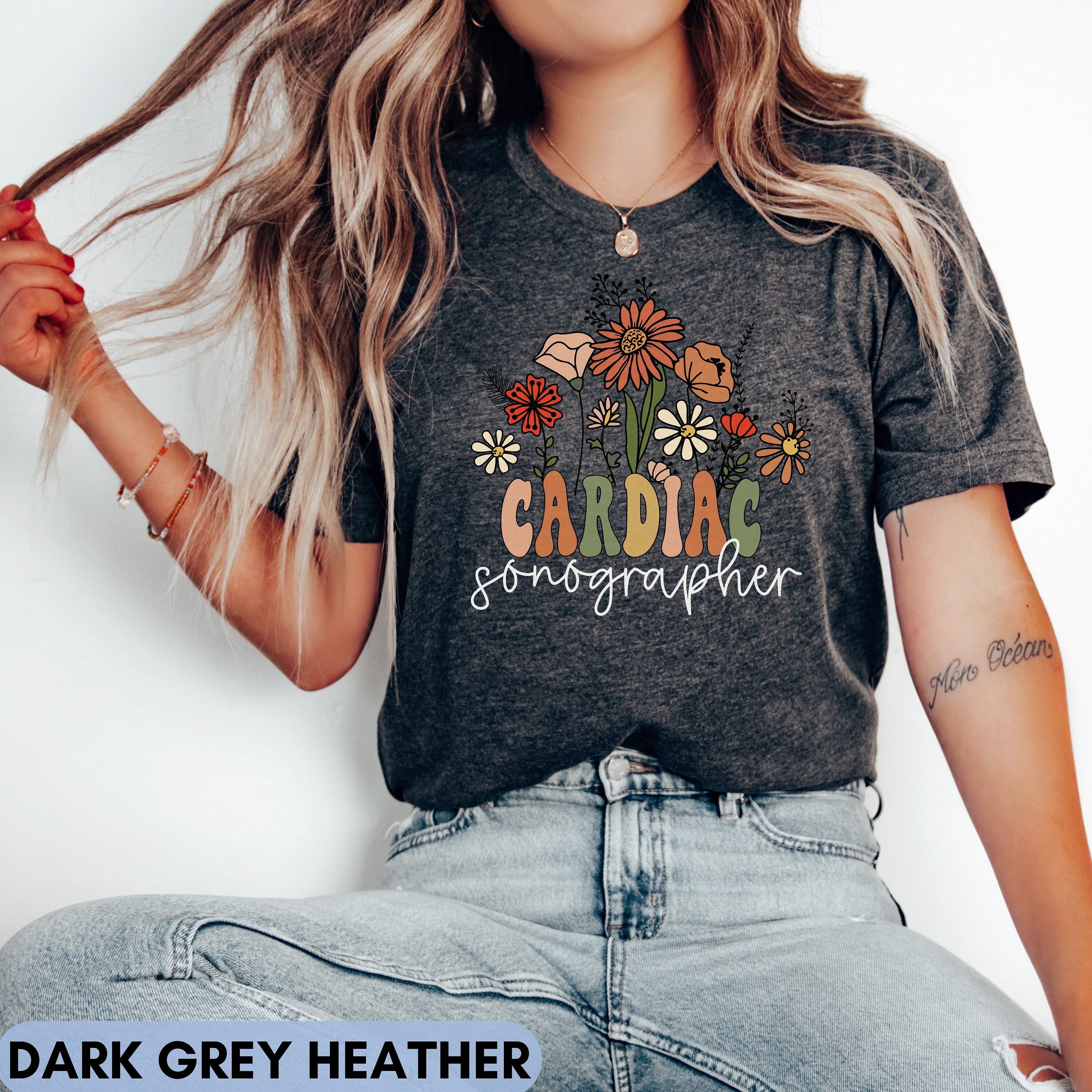 cardiac sonographer shirt floral echo tech tshirt gift for cardiac sonography RDMS graduate gift idea diagnostic medical sonographer tee