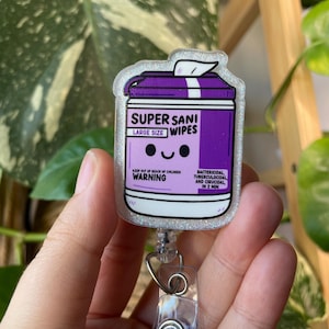 Sanitary Cloth Badge Reel Sanitizer Cloth Badge Gift for Nurse Registered Nurse Sani Cloth Medical Assistant Badge ICU Med Surg Aid Tech Cma Glitter White