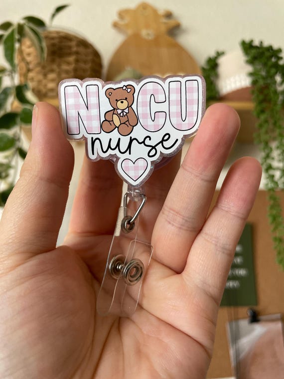 Gingham NICU Nurse Badge Reel, Gift for Neonatal ICU Nurse, Bear Neonatal Intensive Care Unit Nurse Badge Reel, Nicu Rn, Nicu Tech Grad