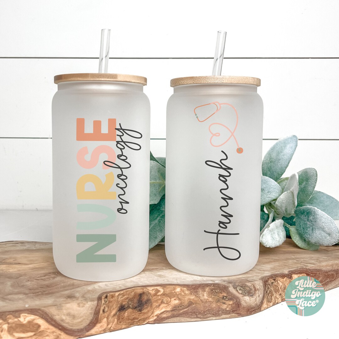 Personalized Oncology Nurse Cup Custom Oncologist Frosted Glass Tumbler ...
