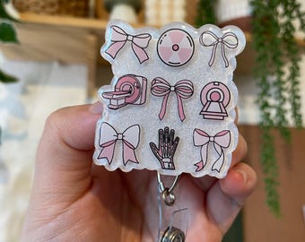 Coquette Radiology Badge Reel, Xray Tech Badge, Pink Bow MRI Tech, Ct Tech Retractable badge, X-ray Technologist Gift, Rad Tech Week Gift