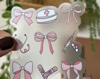 Coquette Nurse Sticker, Pink Bow Nursing sticker, Nursing student sticker for Laptop, Nicu Nurse, Peds Nurse, Pediatrics, Ob Nurse, ER