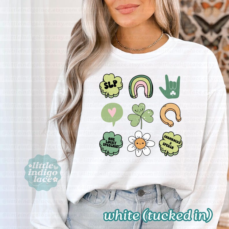 St Patricks Day SLP Sweatshirt, Speech Therapist St Patrick's Sweater, SLP Crewneck, SLPA Shamrock Sweater, Speech Pathology Sweater image 2