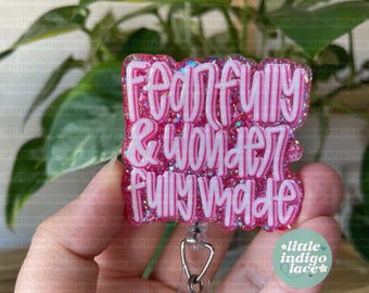 Christian Badge Reel, NICU Nurse Badge Reel, Bow Peds Badge, Er Nurse, Icu Crna Pacu OR Cma Emergency Dept Pink, Fearfully Wonderfully Made