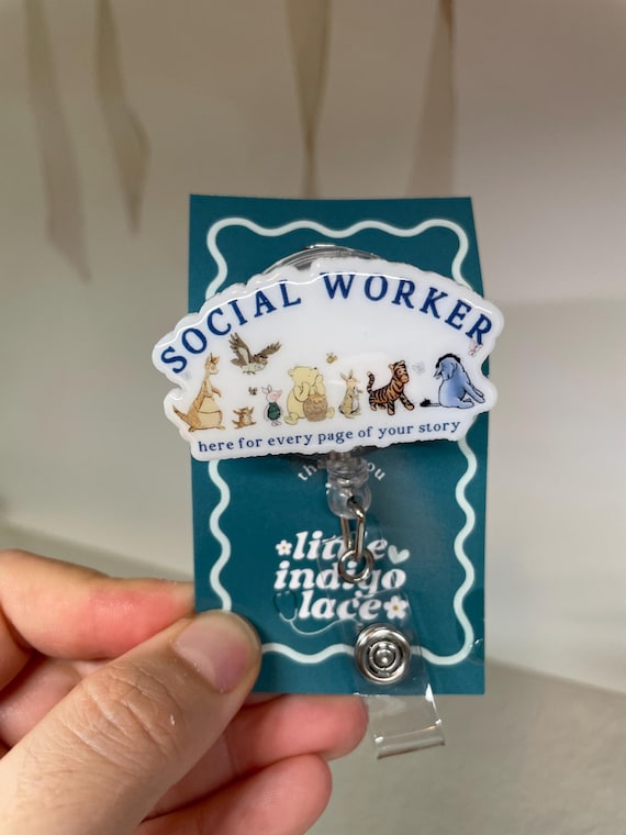 Cute Social Worker Badge Reel, MSW LCSW ID Holder, Hospital Social Work Badge Clip, Social Worker Gift Idea for Graduation, School Sw