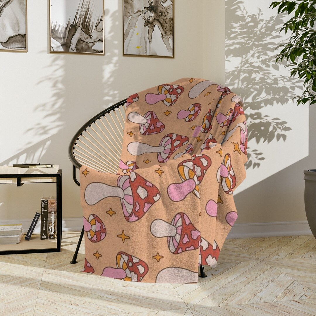 Cottagecore Mushroom Blanket, Velveteen Minky Blanket, Cottagecore