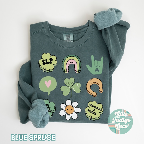 Sweat-shirt SLP pour la Saint-Patrick, pull de la Saint-Patrick pour orthophoniste, col rond SLP, pull trèfle SLPA, pull pour orthophonie