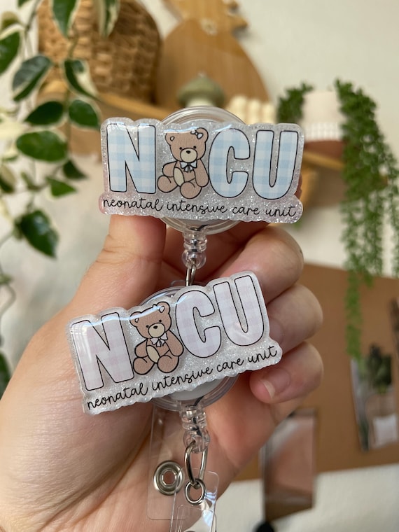Gingham NICU Nurse Badge Reel, Gift for Neonatal ICU Nurse, Neonatal Intensive Care Unit Nurse Badge Reel, Nicu Rn, Nicu Tech Grad Bear