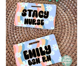 Groovy Custom ER Badge Name Tag, Personalized Name Tag, NICU Nurse Badge Accessory, Pediatric Unit Badge Backer, Icu Nursing Rn Pa Ma CCRN