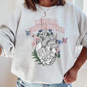 Floral echo tech sweatshirt, cute cardiac sonographer sweater, sonographer sweat shirt, ultrasound tech gift, anatomical heart sweater