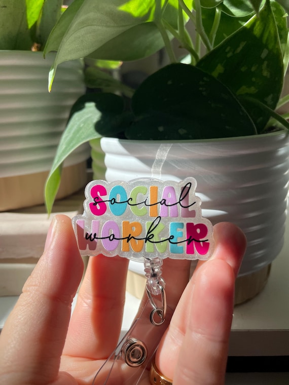 Colorful Social Worker Badge Reel, MSW LCSW ID Holder, Hospital Social Work Badge Clip, Social Worker Gift Idea for Graduation, School Sw