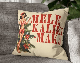 Mele Kalikimaka Pillow case, Hawaiian Christmas Pillow case, Hawaiian Holiday Decor, Spun Polyester Square PillowCase