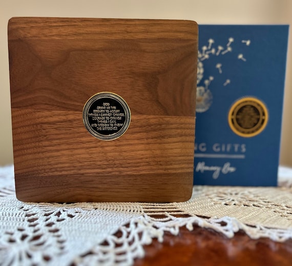 Serenity Prayer Keepsake Box, Walnut | AA Chip Holder | Sobriety Anniversary Gift