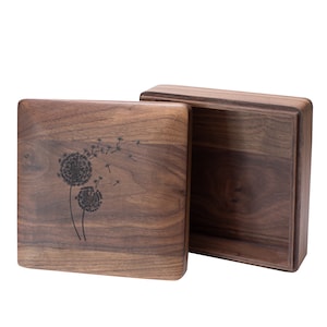 Dandelion Memory Box, Engraved in Walnut – Keepsake / Remembrance Gift