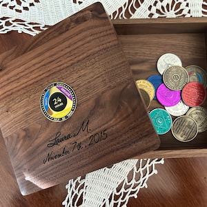 Walnut Sobriety Chip Box: AA/NA Recovery Keepsake - Engraving Optional