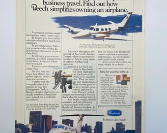 Vintage 1980s Full Page Beechcraft Airplane Magazine Ad 02306261