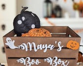 Personalized Halloween Boo Basket: Hand-Painted Wooden Trick or Treat bucket.