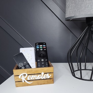 Small wooden remote control holder. Coffee table wood TV remotes control caddy. Nightstand organizer. 5&quot; Farmhouse decoration remote box