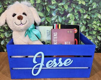 Playroom decor Box with Name. Kids wood storage crate.  12.5"