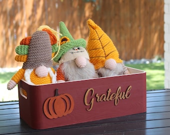 Farmhouse wood fall centerpiece. Custom thanksgiving decor container. Fall gift basket for autumn decor.