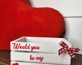 Custom small wooden box for Valentine tiered tray. Mini crate Galentines day gifts. Happy Valentine 5&quot; small Crate.